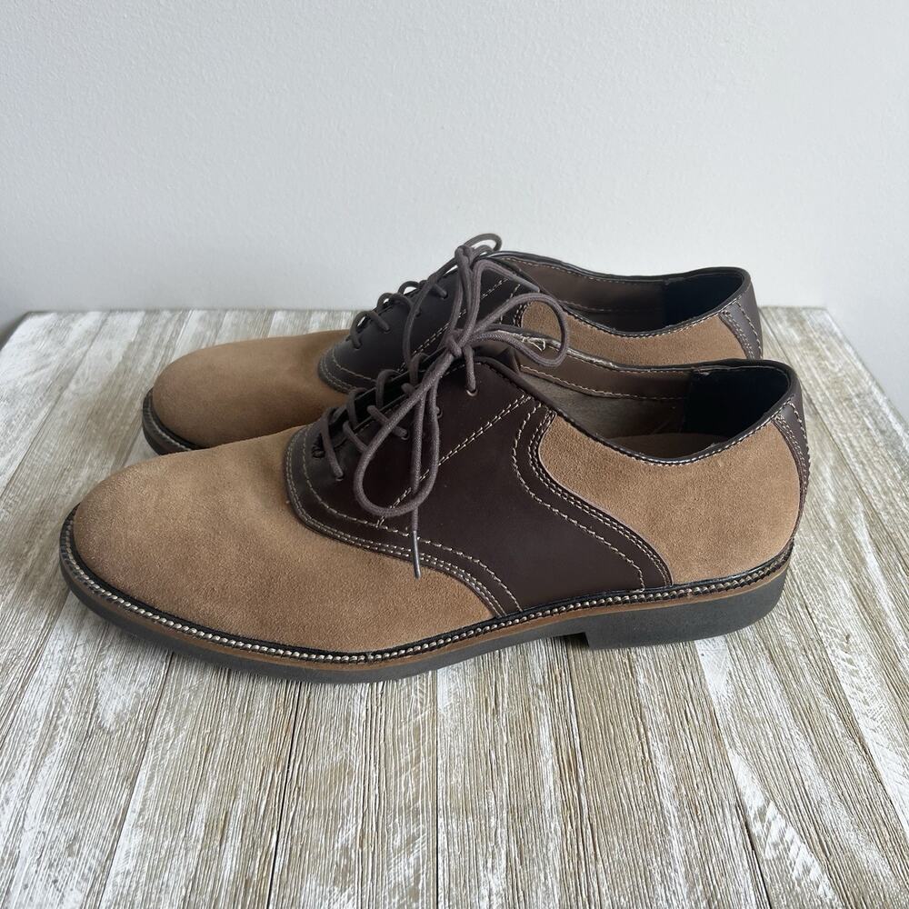 Brown Leather Suede Two Tone Mens Oxford Saddle Shoes Size 9 By Simple